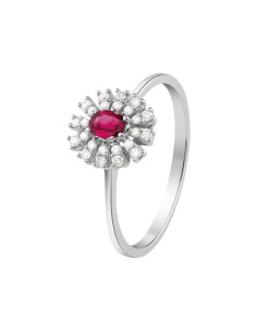 Anello Bliss Donna pavè Girasole Oro bianco 18kt e Rubino