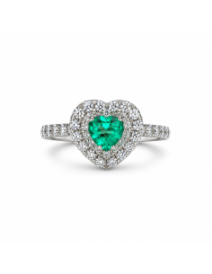 Anello Sessa Gioielli SS005 con Smeraldo e Diamanti a Cuore in Oro Bianco