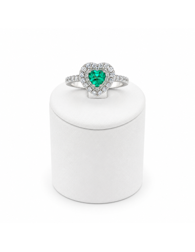 Anello Sessa Gioielli SS005 con Smeraldo e Diamanti a Cuore in Oro Bianco